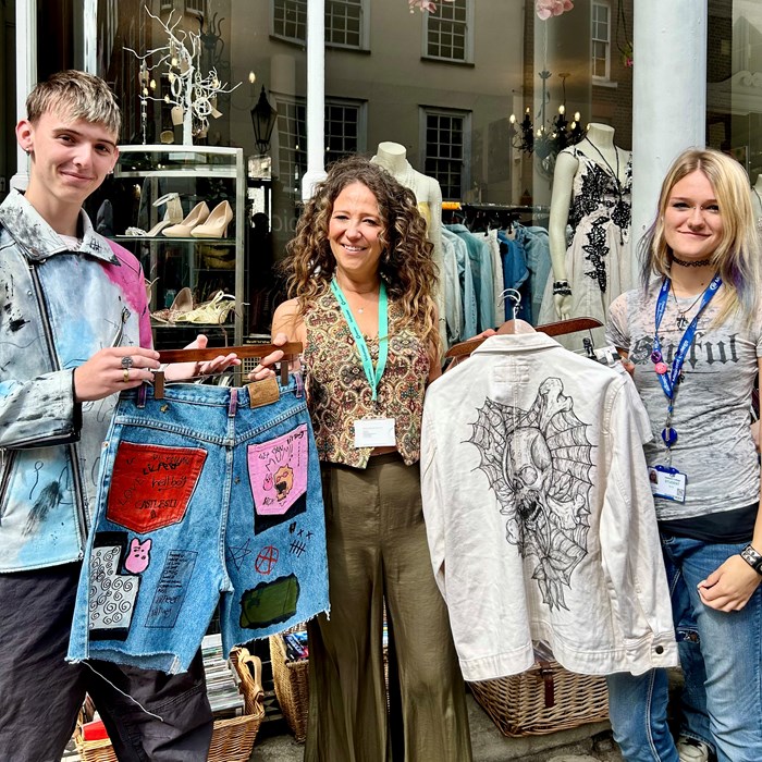 Shop Manager Rachel O'neill With Students Elliot And Abbie And Their Creations