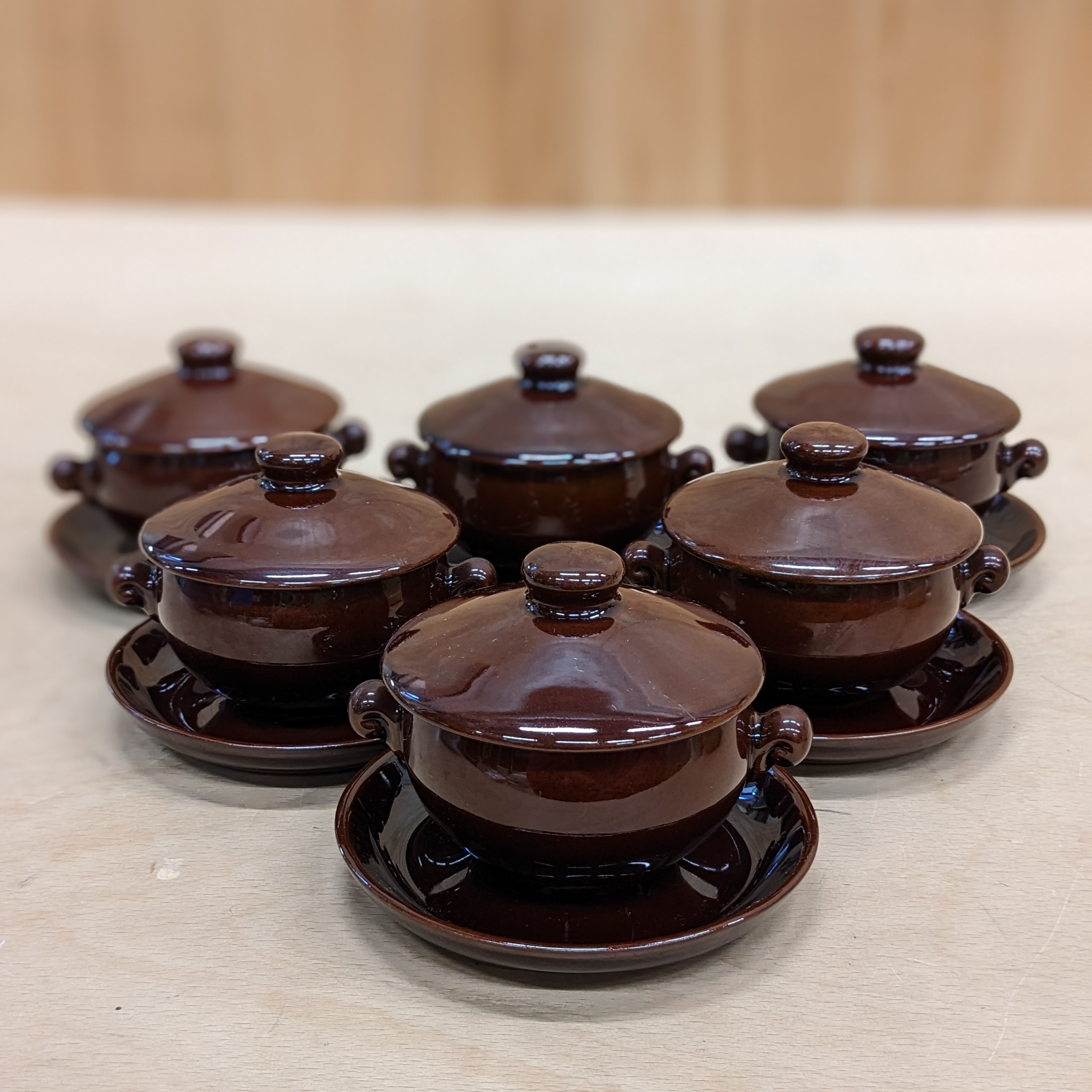 Denby Brown Lidded Soup Bowls With Saucers Main picture of set of 6